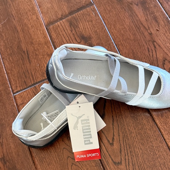Puma Metallic Silver Flats with Straps - Picture 3 of 5